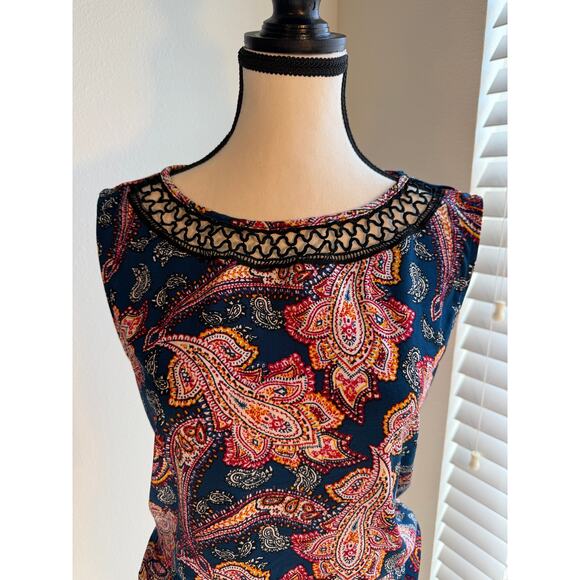 Paisley Sleeveless Blouse / Crochet Neckline –Boho Chic Top | Soft & Light| Sz M - Picture 1 of 4